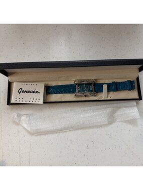 Genevex Blue Faced Ladies Watch Turquoise Leather Band NEW